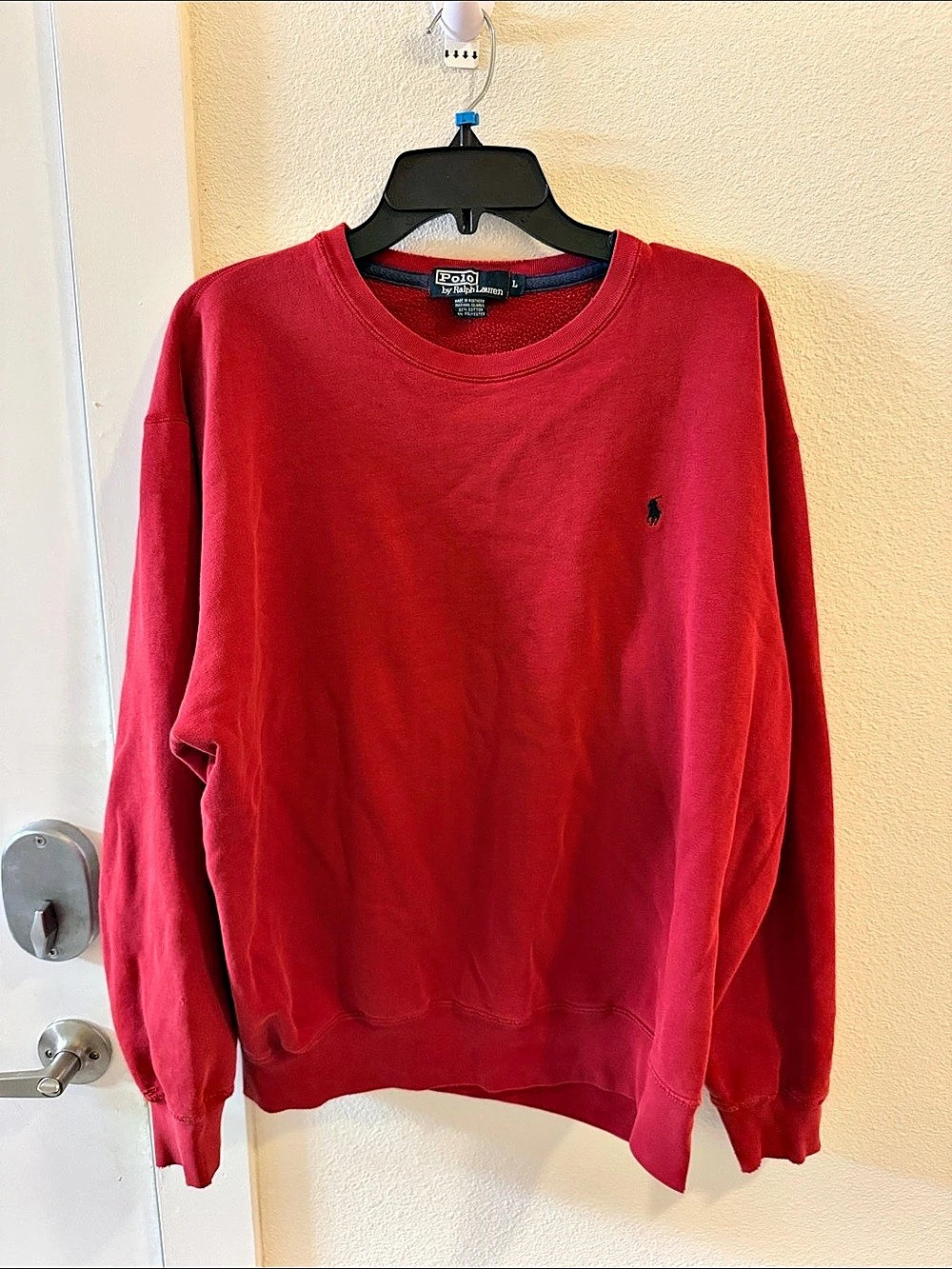 Vintage Polo Ralph Lauren Red Crewneck Sweatshirt Men’s L Distressed